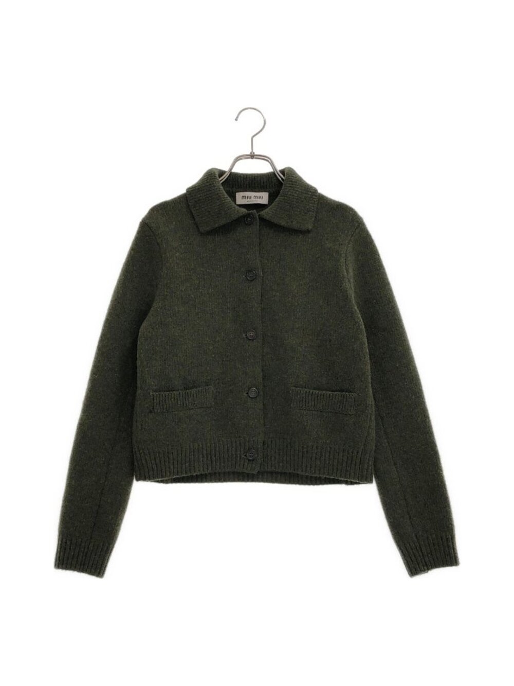 Miu Miu Wool Logo Cardigan Khaki 36
